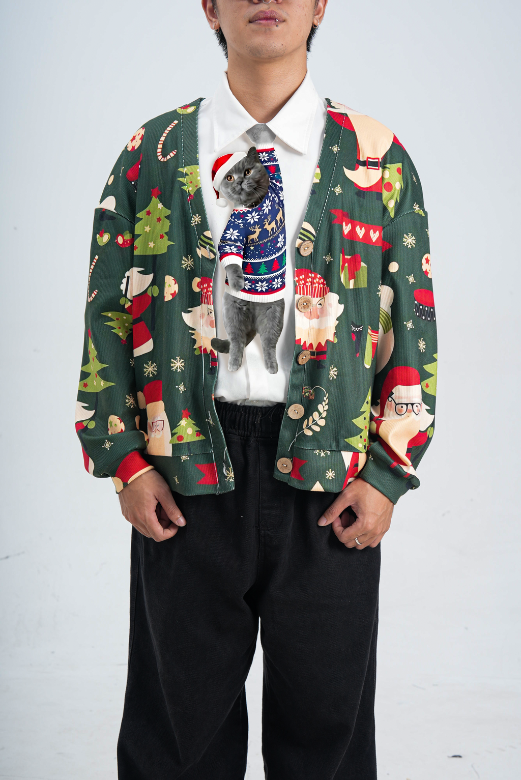 Animals Ties - British Blue Noel Lucky Cat Tie, Vintage Tie, Novelty Tie, Silk Tie.