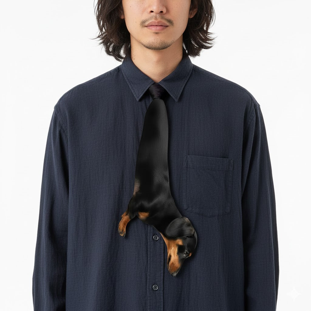 Pet Christmas Tie - Basic Black Dachshund Dog, Silk Tie, Pet Tie.