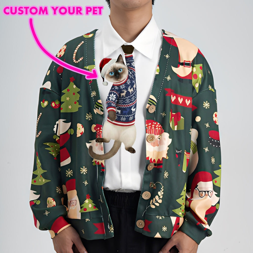 Custom Pet Christmas Tie - Custom Cat With Chistmas Sweater