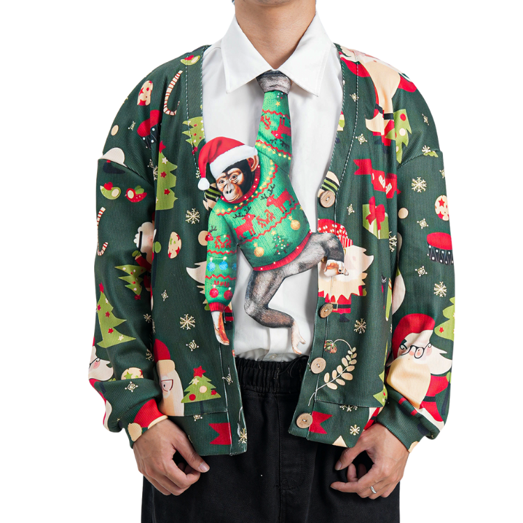 Christmas Monkey Novelty Tie – Funny Animal Tie, Holiday Gift, Taffeta Silk