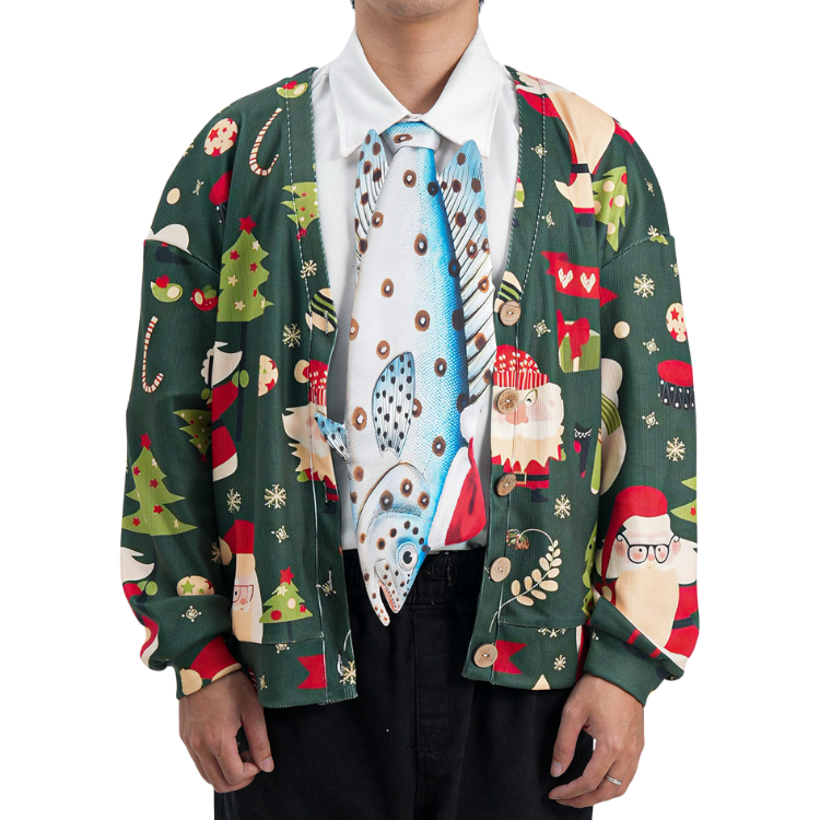 Christmas Blue Grouper Novelty Tie - Fish-Shaped Tie  – Holiday Gift – Tie Accessories