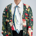 Christmas Novelty Tuna Tie – Animals Fish Shape in Taffeta Silk – Funny Holiday Gift for Men