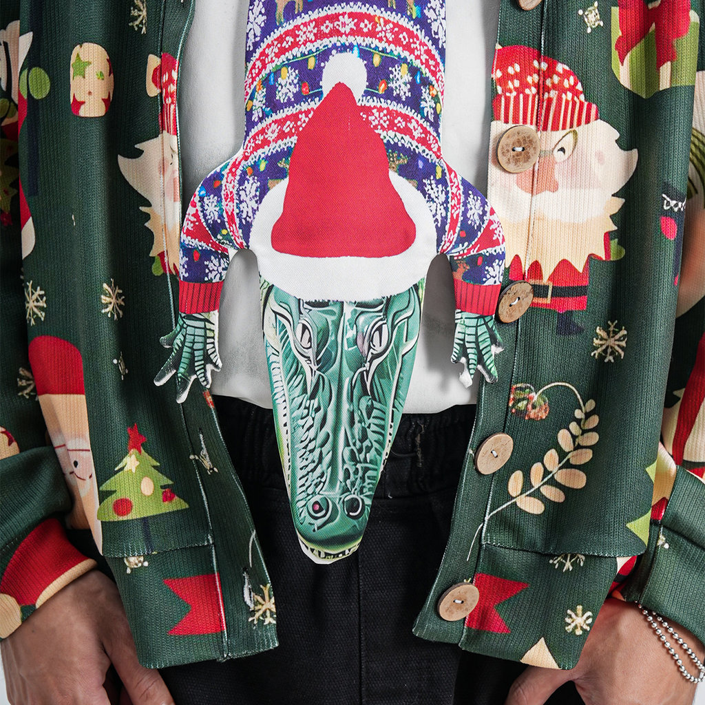 Christmas Novelty Tie – Alligator Shape in Taffeta Silk – Funny Holiday Gift for Men