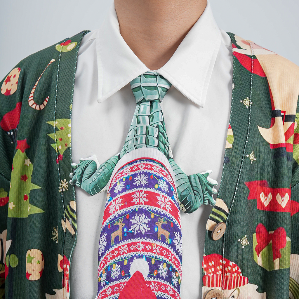 Christmas Novelty Tie – Alligator Shape in Taffeta Silk – Funny Holiday Gift for Men