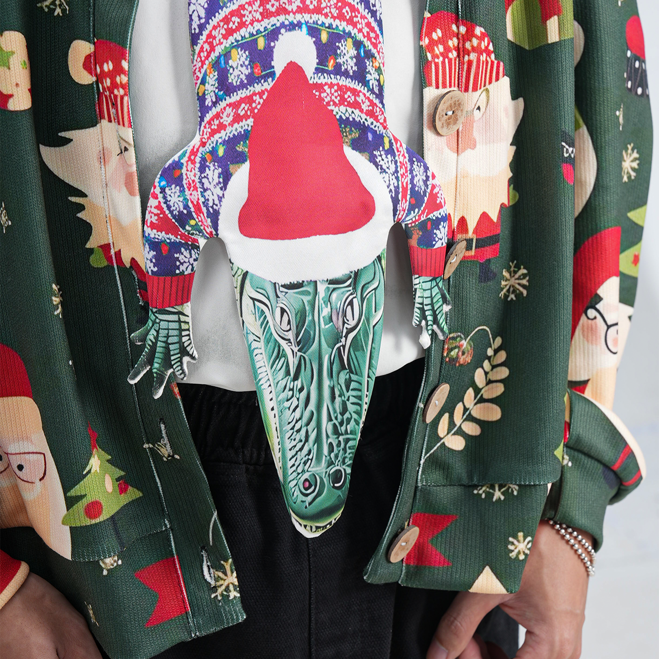 Christmas Novelty Tie – Alligator Shape in Taffeta Silk – Funny Holiday Gift for Men