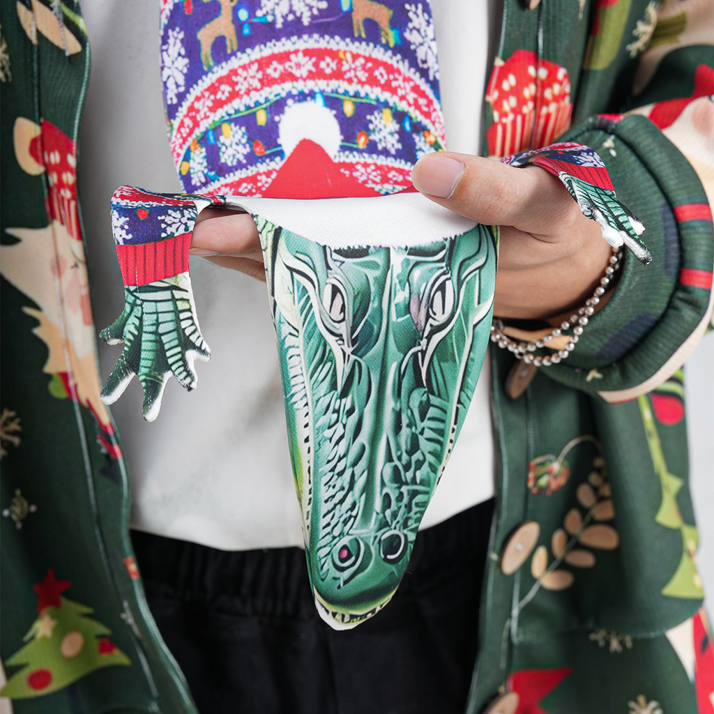 Christmas Novelty Tie – Alligator Shape in Taffeta Silk – Funny Holiday Gift for Men