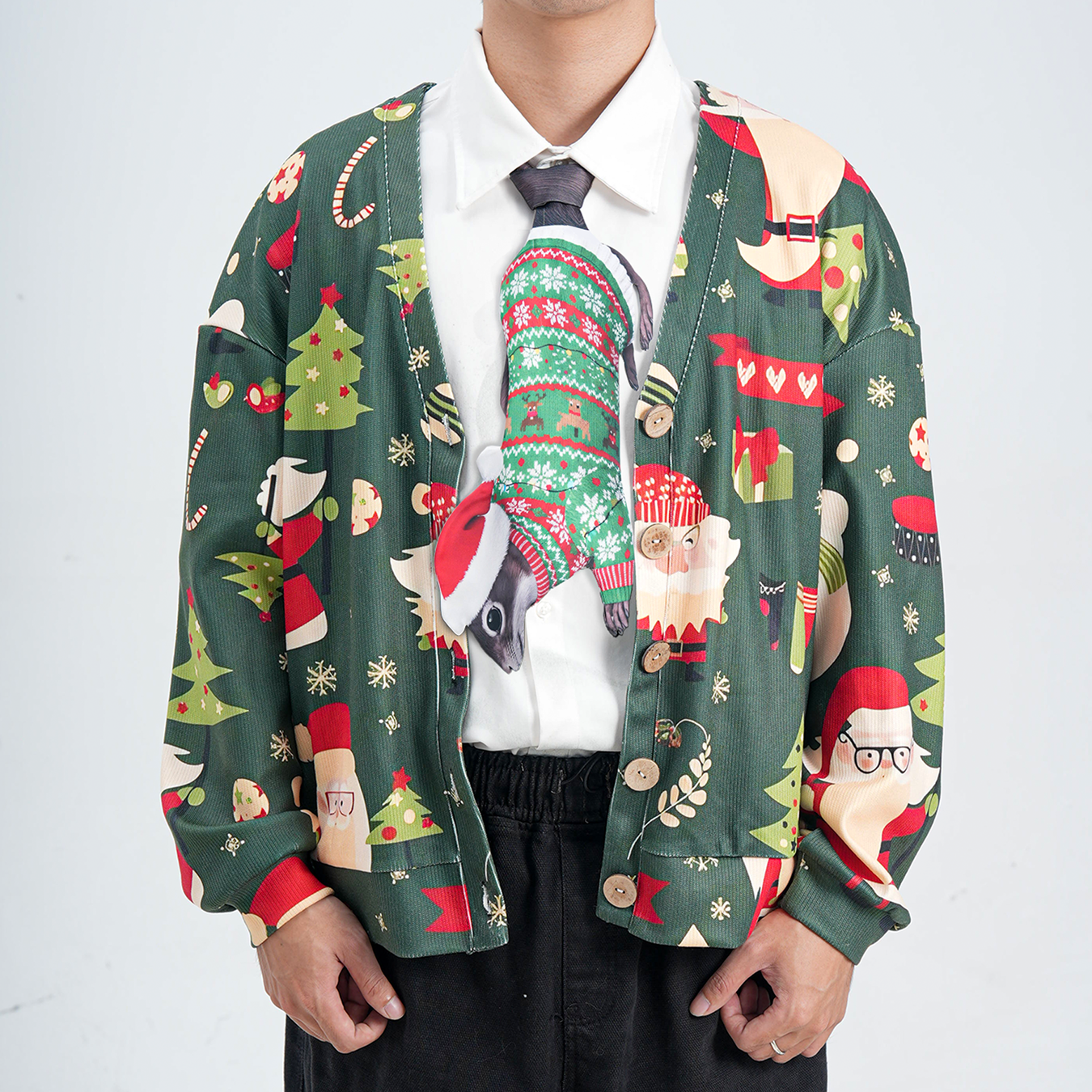 Christmas Novelty Animals Tie – Squirrel Design in Ugly Sweater – Funny Holiday Gift for Men