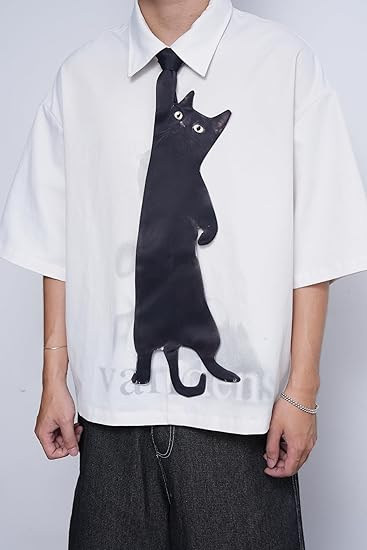 Animals Ties - Black Lucky Cat Tie, Silk Tie, Novelty Tie, Unique Tie.