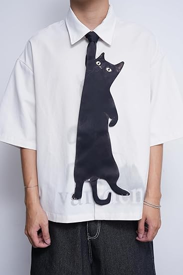 Animals Ties - Black Lucky Cat Tie, Silk Tie, Novelty Tie, Unique Tie.